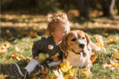 Baby kissing a dog