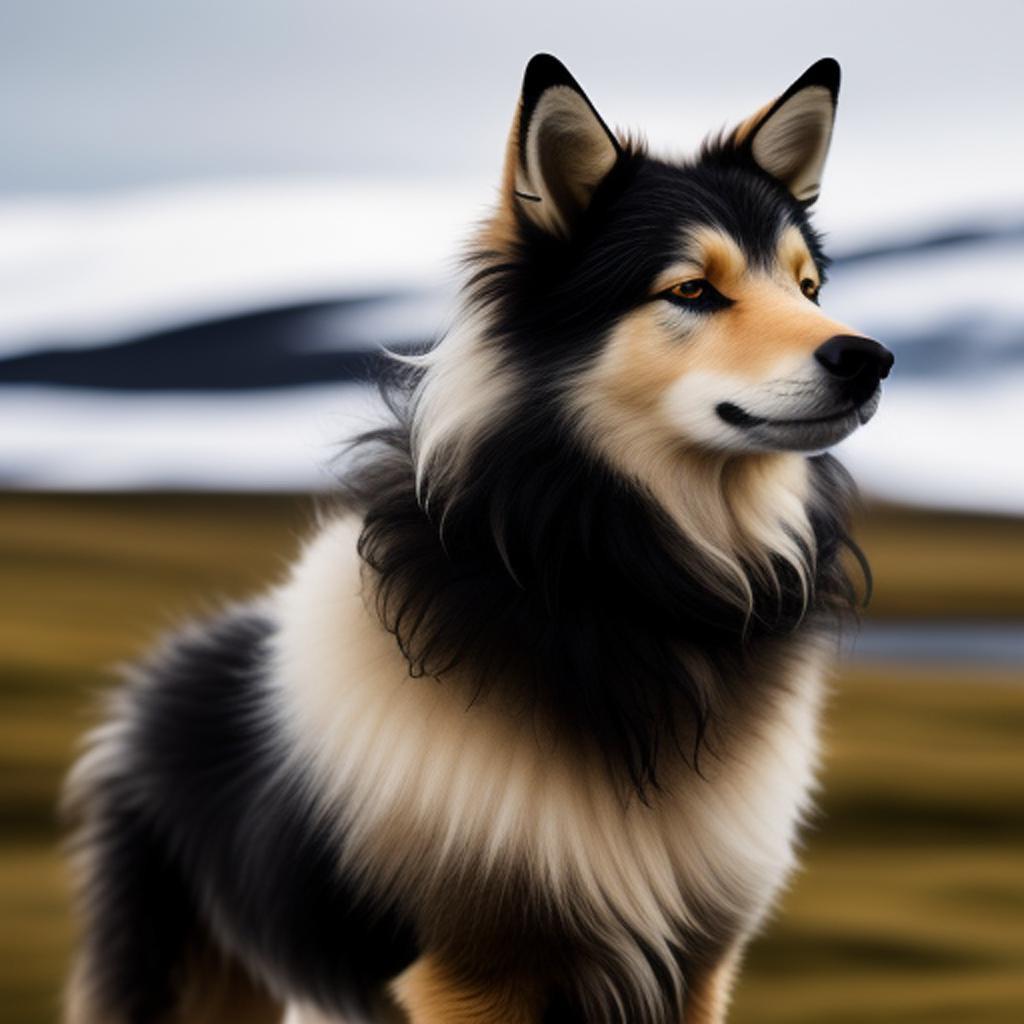 Black and white Icelandic sheepdog 