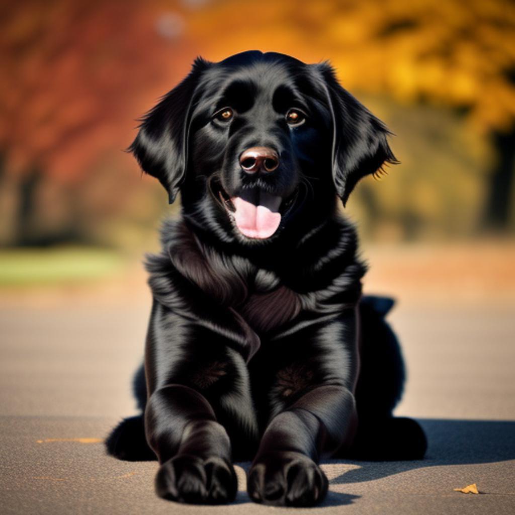 black golden retriever sitting on road