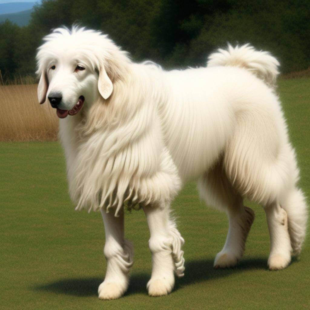 cute Maremma dog standing on a plane ground