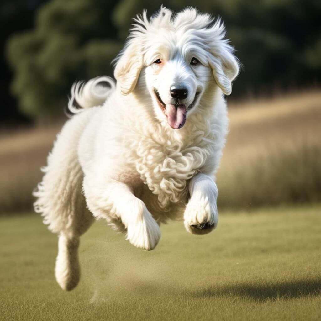 Italian Maremma dog playing on garden