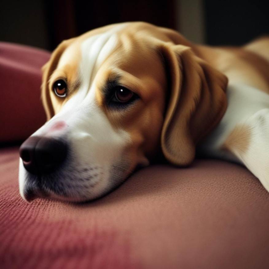 sick dog laying on bed