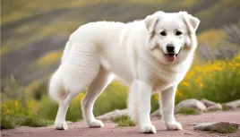 A stunning white colorado mountain dog