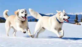 colorado mountain dogs playing on white snow