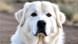 white colorado mountain dog with brown eyes