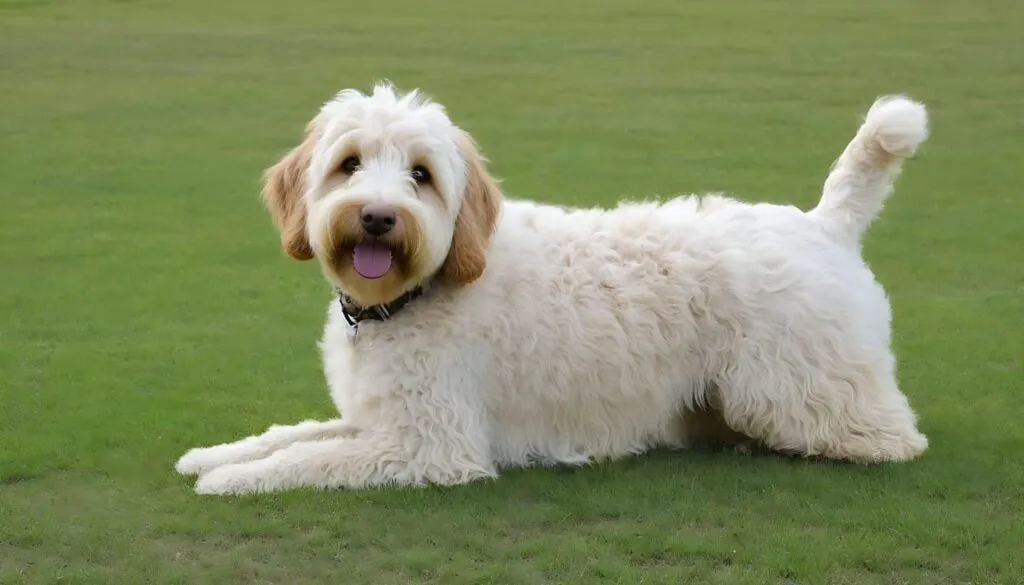 white stunning Australian labradoodle with wavy coat